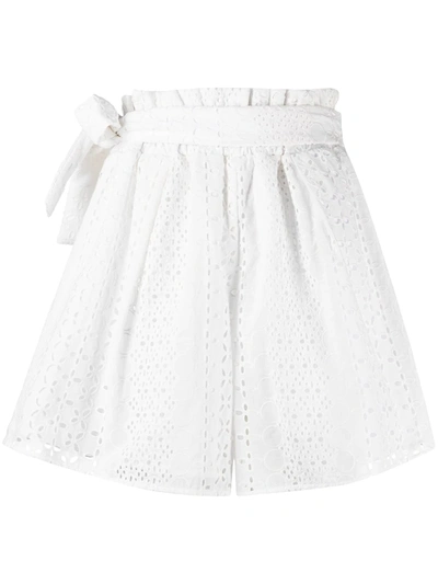 Shop Federica Tosi High-rise Paperbag Embroidered Shorts In White