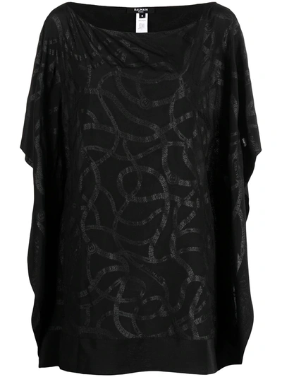 Shop Balmain Logo Chain Print Kaftan Top In Black