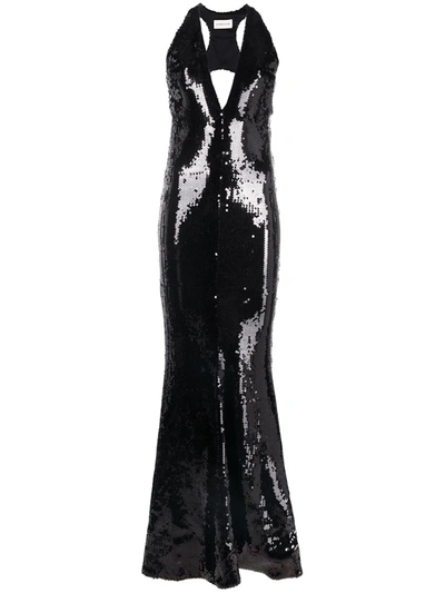 Shop Alexandre Vauthier Sequin-embellished Plunging V-neck Dress In Black