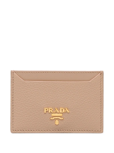 Shop Prada Logo Plaque Cardholder In Neutrals