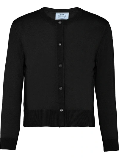 Shop Prada Buttoned Three-quarter Sleeve Cardigan In Black