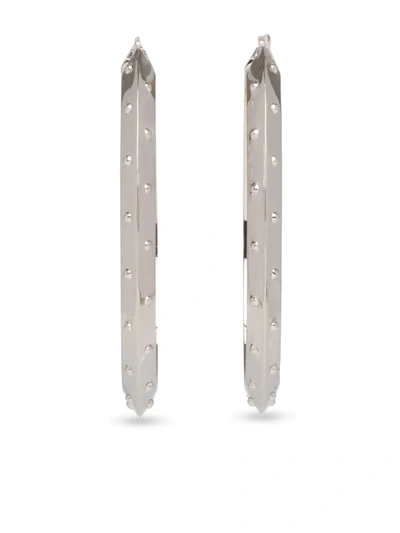 Shop Prada Embossed Hoop Earrings In Silver