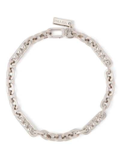 Shop Prada Ball Chain Necklace In Silver