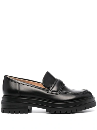 Shop Gianvito Rossi Leather Ridged-sole Brogues In Black