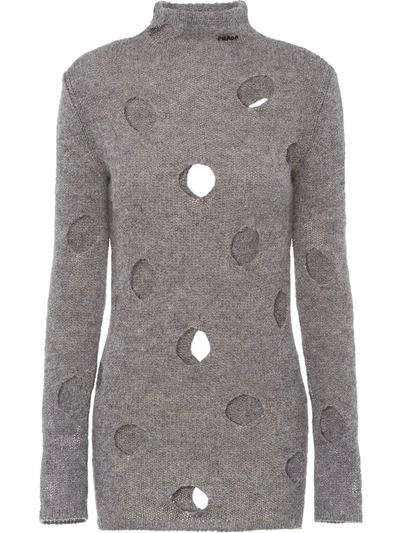 Prada Distressed Wool Turtleneck Top In Grey