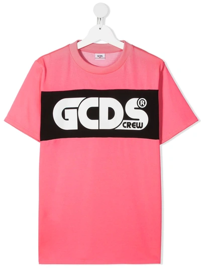 Shop Gcds Teen Logo-print Cotton T-shirt In Pink