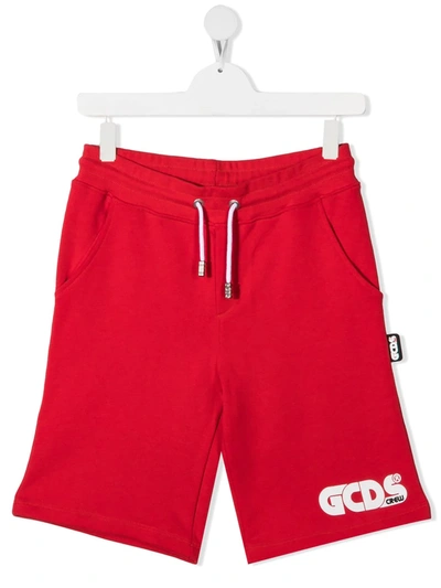 Gcds Teen Logo-print Jersey Shorts In Red