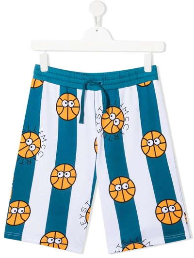 Shop Stella Mccartney Teen Basketball Cotton Shorts In Blue