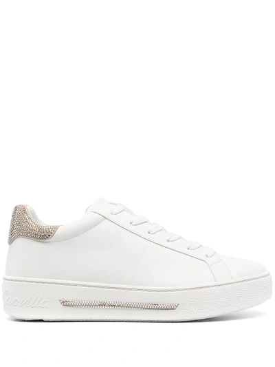 Shop René Caovilla Rhinestone-embellished Leather Sneakers In White