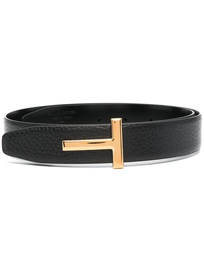 Shop Tom Ford T-buckle Pebble-finish Belt In Black
