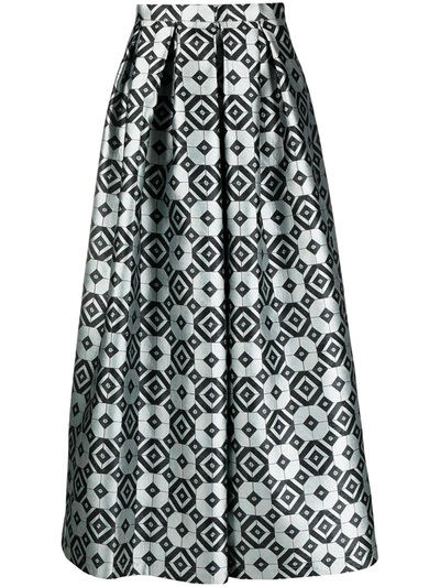 Shop Giorgio Armani Geometric-print Maxi Skirt In Grey