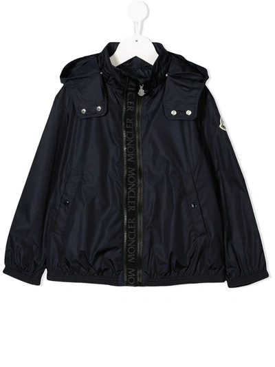 Shop Moncler Zip-up Hooded Jacket In Blue