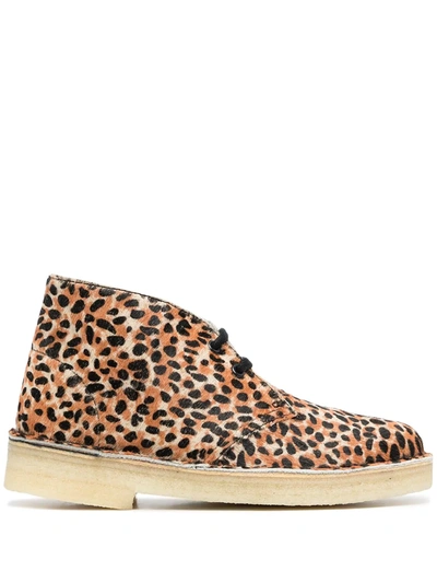 Clarks Originals Leopard-print Desert Boots In Brown