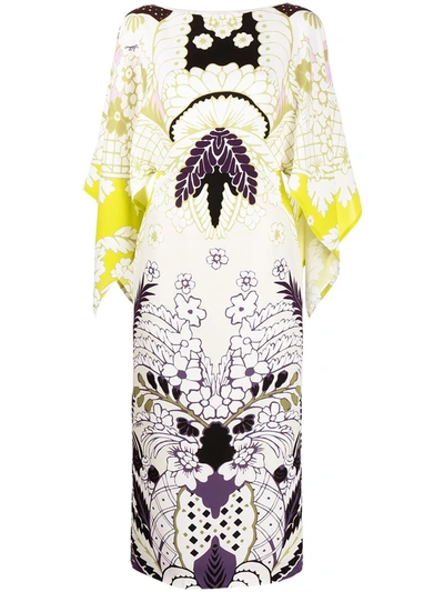 Valentino World Arazzo Print Cape-style Draped Dress In White