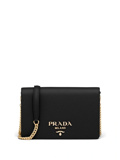 Shop Prada Logo-lettering Saffiano Leather Shoulder Bag In Black