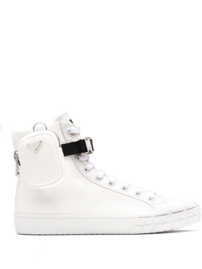 Shop Prada Wheel Re-nylon High-top Sneakers In White