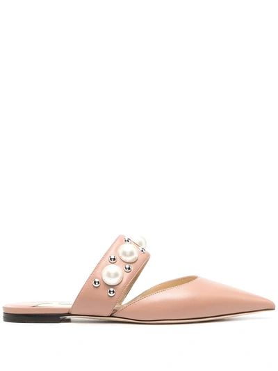 Shop Jimmy Choo Embellished-strap Pointed-toe Mules In Pink