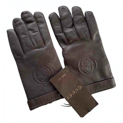Pre-owned Gucci Leather Gloves In Brown