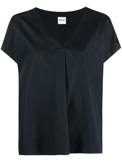 Shop Aspesi V-neck Shortsleeved Blouse In Blue