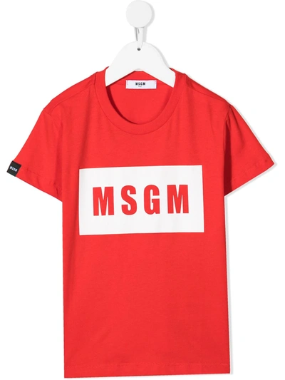 Shop Msgm Teen Logo Print Cotton T-shirt In Red