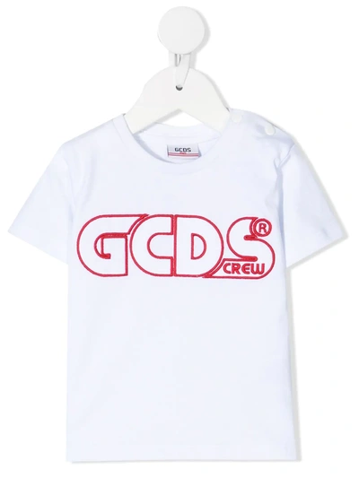 Shop Gcds Embroidered-logo Cotton T-shirt In 白色