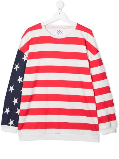 Shop Douuod Teen American Flag Print Sweatshirt In White