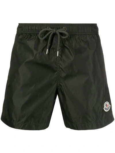 Shop Moncler Logo Patch Swim Shorts In Green