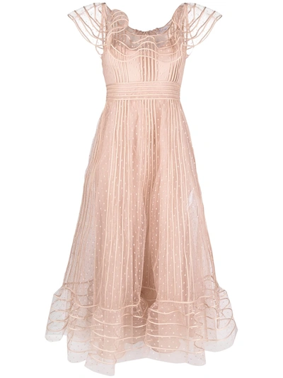 Shop Red Valentino Polka Dot Tulle Dress In Neutrals