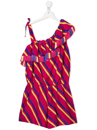 Shop Msgm Teen One-shoulder Striped Dress In Pink