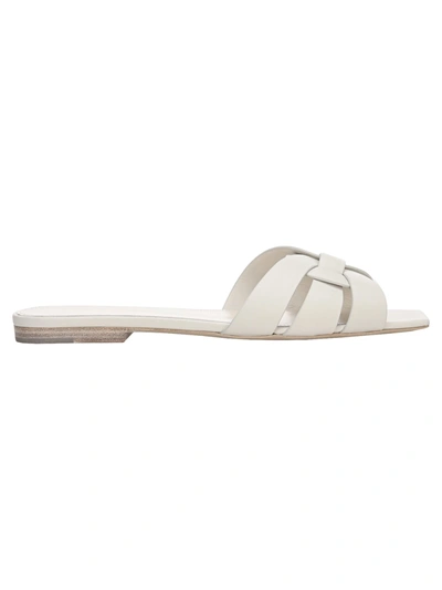 Shop Saint Laurent Tribute Flat Sandals In Porcelain White
