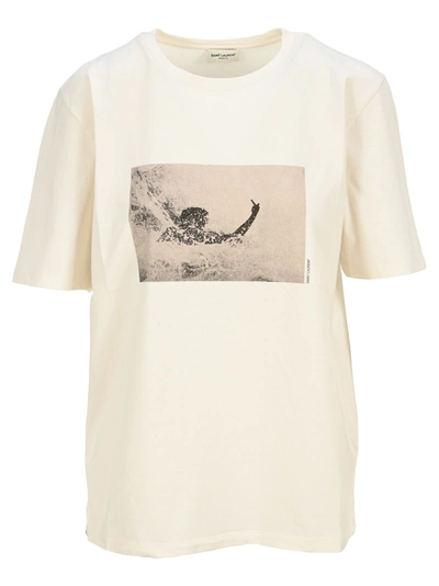 Shop Saint Laurent Surfer Ptint T-shirt In Ivory