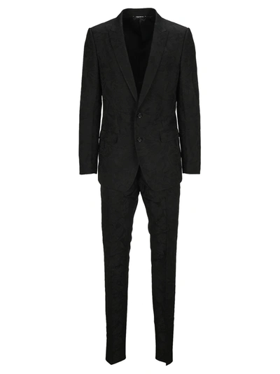 Shop Dolce & Gabbana Floral Jacquard Martini Two-piece Suit In Black