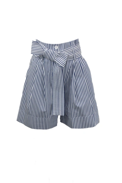 Shop P.a.r.o.s.h Cotton Striped Shorts In Blue
