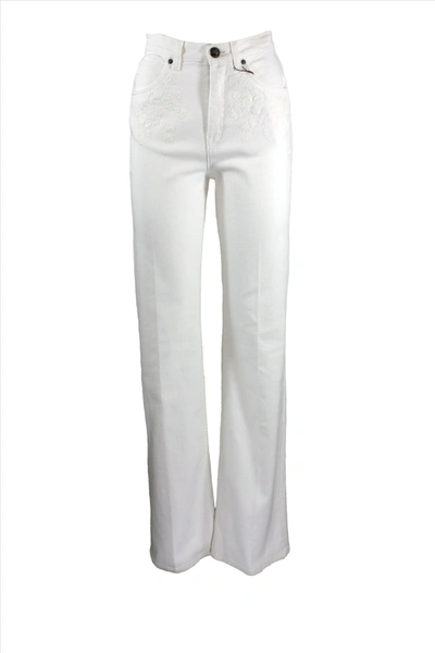 Shop Etro Mid Rise Wide Leg Jeans In White
