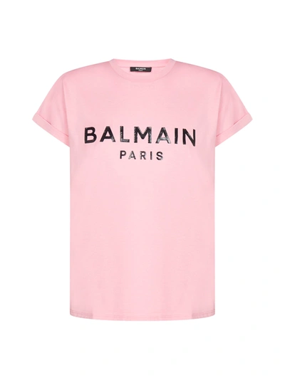 Shop Balmain T-shirt In Rose Noir