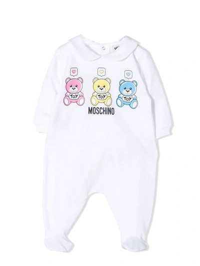 Shop Moschino White Stretch-cotton Pajamas In Celeste