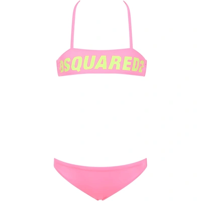 Shop Dsquared2 Fuchsia Bikini For Girl With Logo