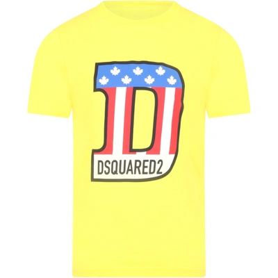 Shop Dsquared2 Yellow T-shirt For Boy With Maxi D