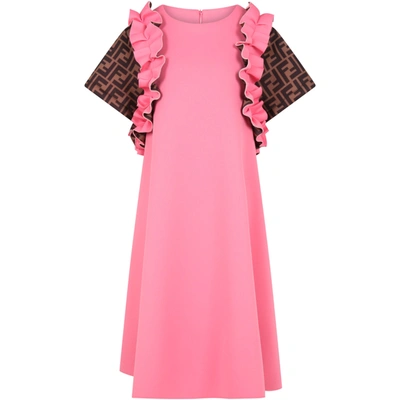 Shop Fendi Fuchsia Dress For Girl With Iconic Double Ff In Pink