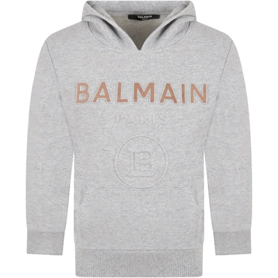 Shop Balmain Grey Sweatshirt For Kids With Logo