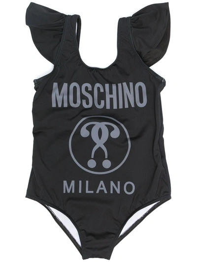 Shop Moschino Logo-print Short-sleeved Swimsuit In Black