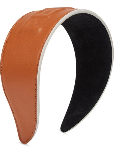 Shop Fendi Embossed Logo Headband In Brown