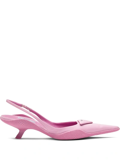 Shop Prada Gabardine Slingback Pointed Pumps In Pink