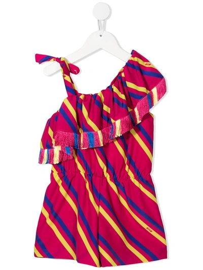 Msgm Teen One-shoulder Striped Playsuit In Pink