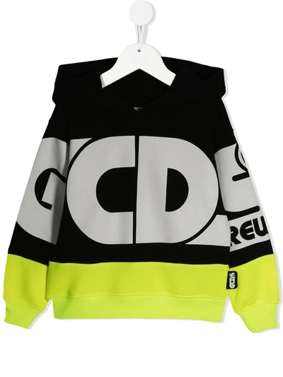 Shop Gcds Bold Colour-block Hoodie In Black