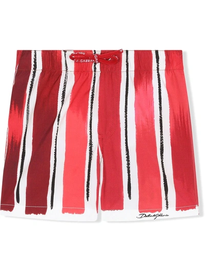 Shop Dolce & Gabbana Paint-effect Striped Swim Shorts In Red