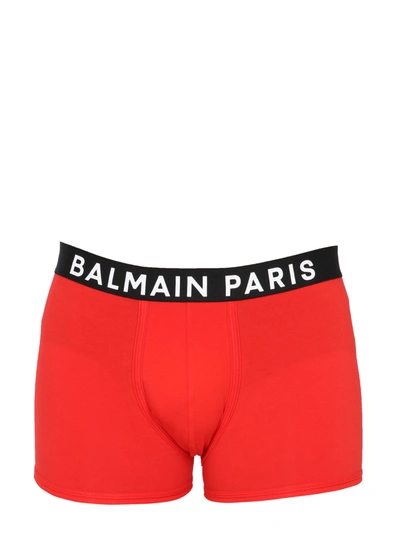 Shop Balmain Boxer With Logoed Elastic In Red