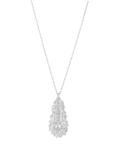 Shop Boucheron 18kt White Gold Diamond Plume De Paon Pendant In Silver