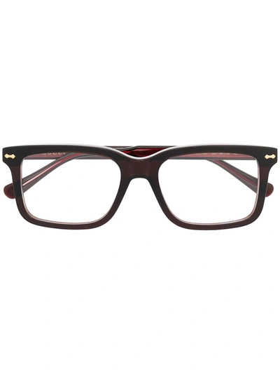 Shop Gucci Logo Square-frame Glasses In Rot