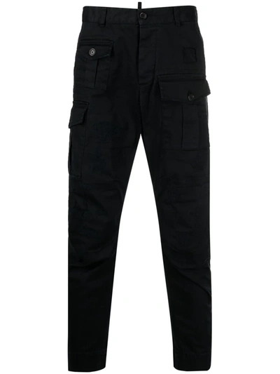 Shop Dsquared2 Distressed Cropped Cargo Trousers In Black